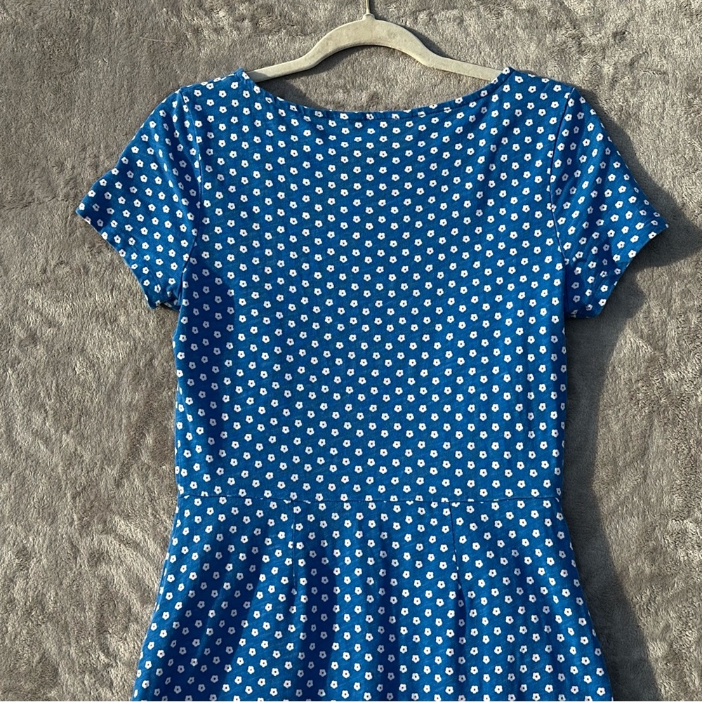 Boden Daisy Print Phoebe Cotton Sheath Dress US 6 Blue Pockets Knee Length Polka - Picture 11 of 15